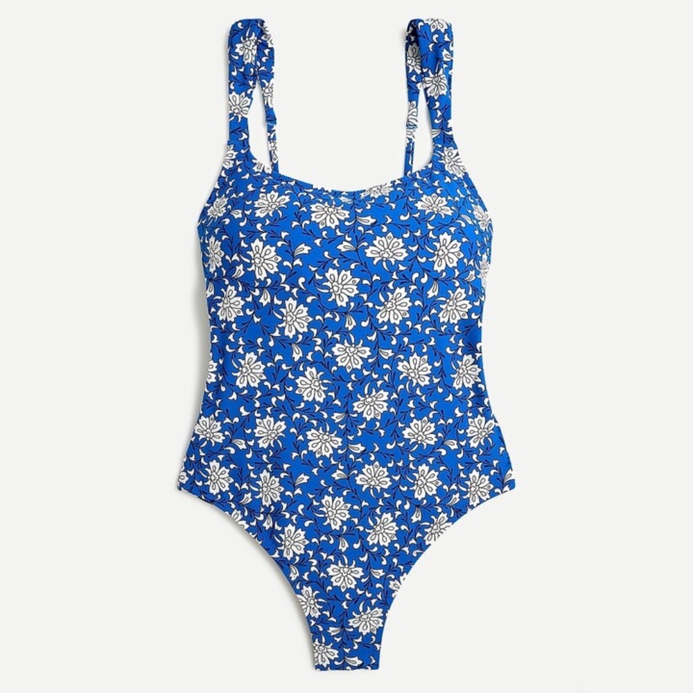 J Crew Wide Strap One-Piece Swimsuit Blue 4 NWT
